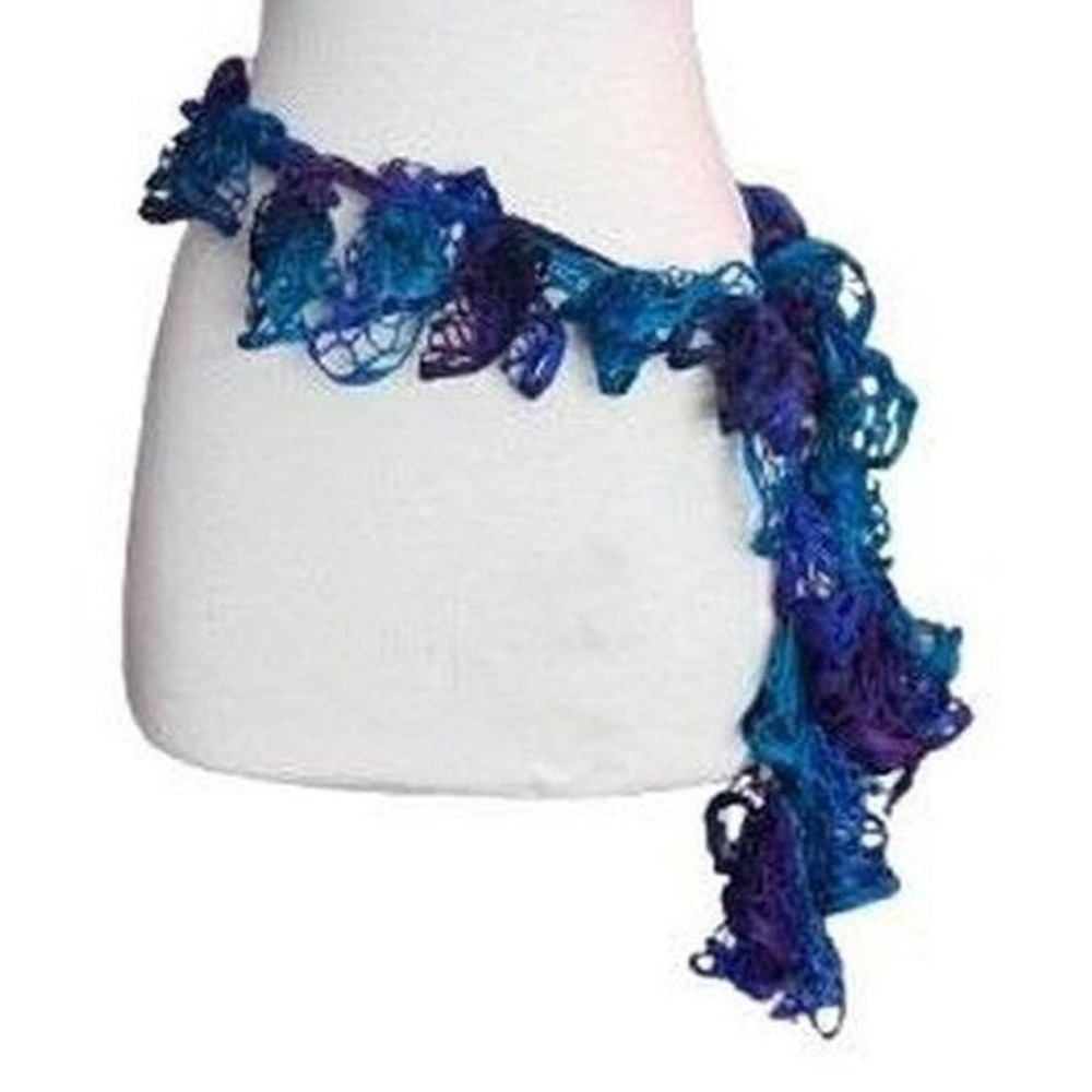 y2k Crochet knit blue and purple ruffle loop tie belt, scarf Fairy Core Grunge
